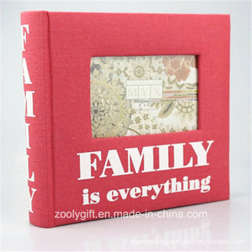 Printed Red Fabric Family Photo Album with Windows